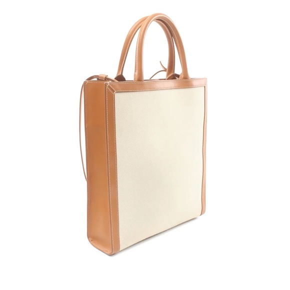 Celine Vertical shopping bag in beige canvas and brown leather - Picture 4 of 13